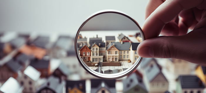 magnifying glass zooming in on a home