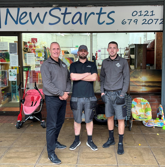 the SJP team stood outside New Starts charity